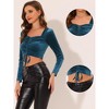 INSPIRE CHIC Women's Velvet Drawstring Sweetheart Neck Puff Long Sleeve Party Crop Top - 2 of 4
