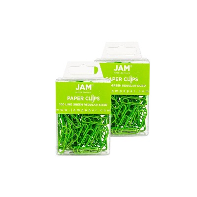 JAM Paper Small Paper Clips Lime Green 2 Packs of 100 (21830624a) 21830624A