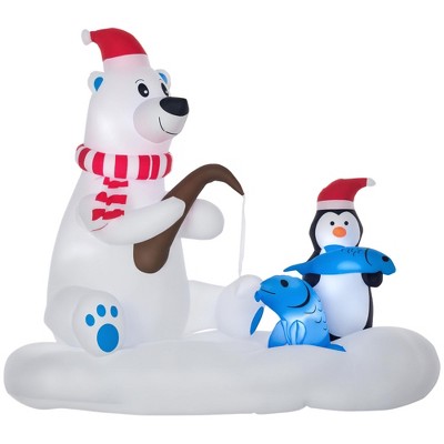 6ft Christmas Inflatables Outdoor Decorations Polar Bear and Penguin with Santa's Hat Fishing on Board, Blow-Up LED Yard Christmas Decor