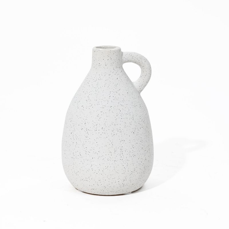 LuxenHome White Ceramic Pitcher Round Vase, 1 of 9