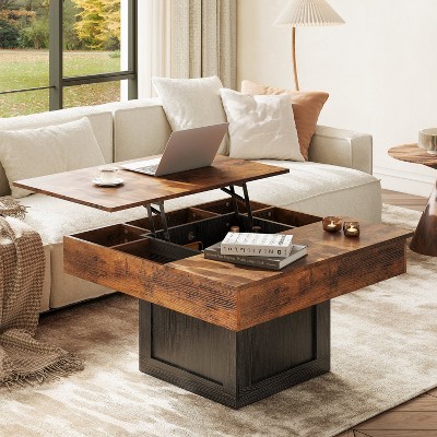 WOWLIVE Lift Top Coffee Table with Hidden Storage & LED light Strip