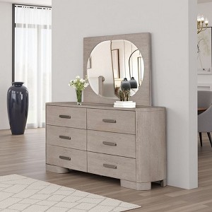 Royal Hampton Mirror, Round Beveled Edges, White Oak Solid Rubberwood 36x46 - 1 of 4