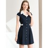 Allegra K Women's Vintage Button Down Flat Collar Belted Office Mini Shirt Dress - 2 of 4