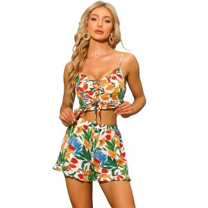 Allegra K Women's Boho Floral Sleeveless Camisole Crop Top and Shorts Set 2 Pcs - 1 of 4