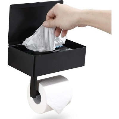 LunaLulinlk Brushed Nickel Toilet Paper Holder with Shelf, for Bathroom - Keep Your Wipes Hidden Out of Sight - Stainless Steel Wall Mount -Black