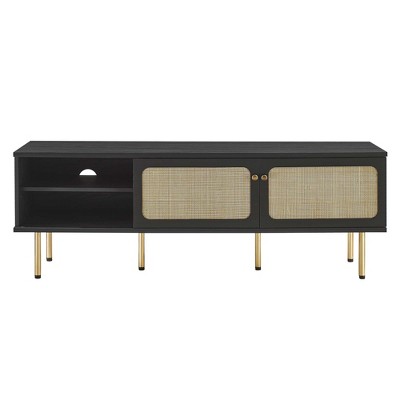 Cambria Black Rattan Weave 59" TV Stand with Cabinet
