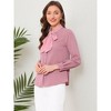 INSPIRE CHIC Women's Tie Neck Contrast Color Button Down Long Sleeves Shirt - 3 of 4
