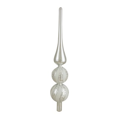 Northlight 14.75" Silver and White Glitter Glass Finial Christmas Tree Topper