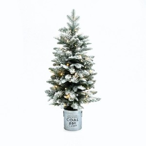 LuxenHome 3Ft Christmas Tree, Prelit Small Snow Flocked Christmas Tree with Metal Pot Stand, Battery Operated Artificial Christmas Tree Off-White - 1 of 4