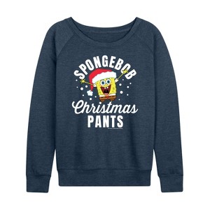 Women's - SpongeBob SquarePants - Christmas Pants Lightweight French Terry Wide Neck Long Sleeve Shirt - 1 of 4