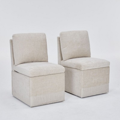 Set of 2 Linen Upholstered Armless Dining Chairs with Casters and Storage for Dining Room or Home Office-The Pop Home