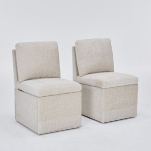 Set of 2 Linen Upholstered Armless Dining Chairs with Casters and Storage for Dining Room or Home Office-The Pop Home - 1 of 4