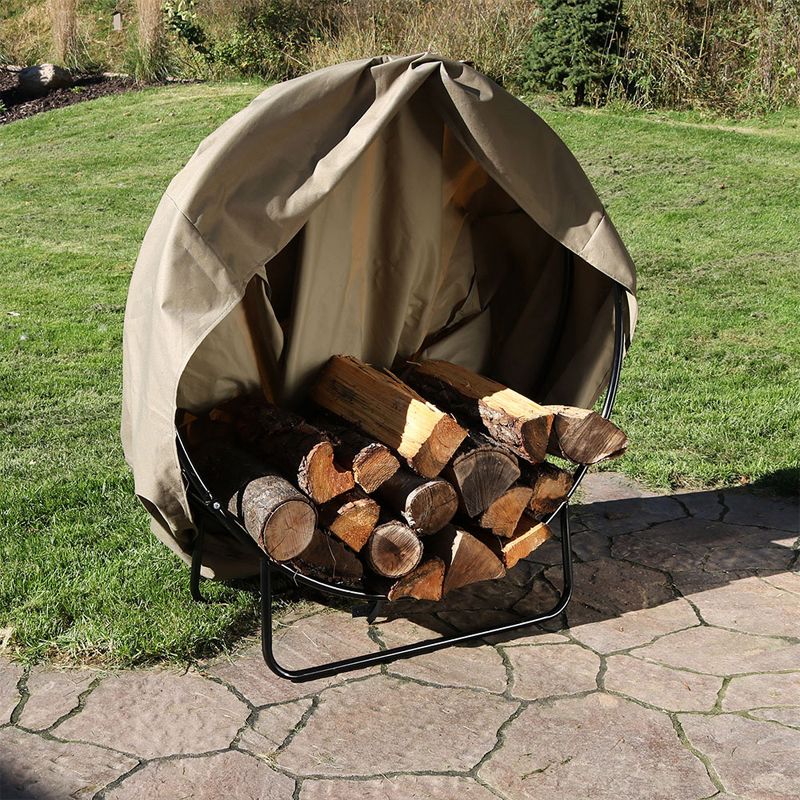 Sunnydaze Outdoor Heavy-Duty Steel Firewood Log Hoop Storage Rack with Weather-Resistant PVC Log Hoop Cover, 2 of 16