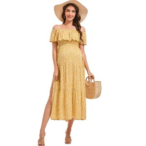 Off Shoulder Split A Line Casual Maxi Dress Photography Dress - 1 of 1