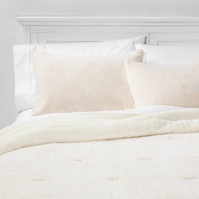 Full Queen Aspen Faux Fur Comforter Sham Set Cream Brickseek