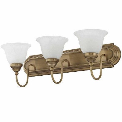 Belmont Antique Brass 3-Light Vanity with White Alabaster Glass