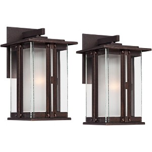 Franklin Iron Works Fallbrook Collection Rustic Farmhouse Outdoor Wall Light Fixtures Set of 2 Bronze 11 3/4" Clear Frosted Double Glass for Exterior - 1 of 4