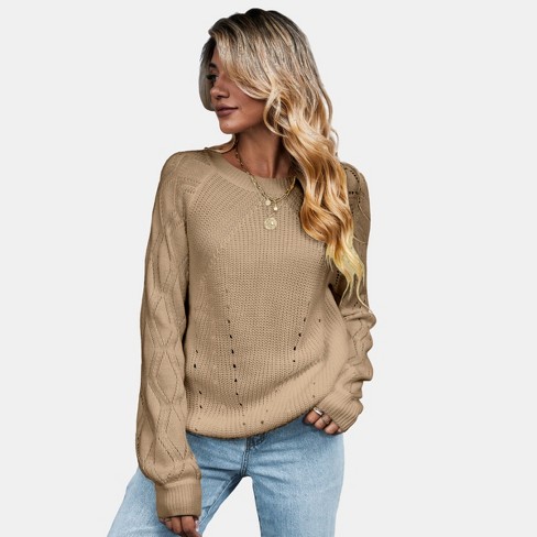 Women's Long Sleeve Honeycomb Knit Pullover Sweater - Cupshe : Target