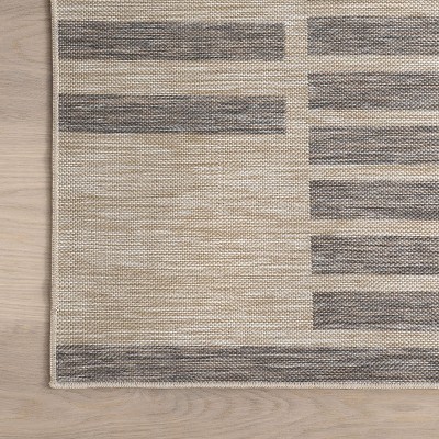 Light Grey Geometric Synthetic 4' x 6' Outdoor Area Rug