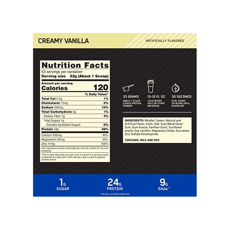 Optimum Nutrition, Gold Standard 100% Casein, Creamy Vanilla, 3.86lb, 2 of 7