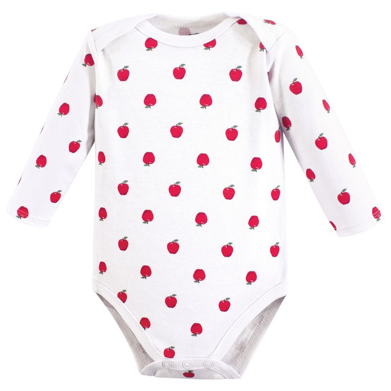 Hudson Baby Infant Girl Cotton Long-Sleeve Bodysuits, Apple, 5 of 6