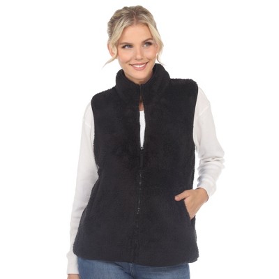 Women's Zip up High Pile Fleece Vest -White Mark