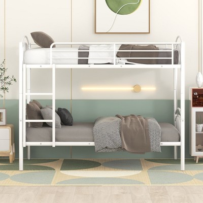 NicBex Twin over Twin Bunk Bed Convertible Metal Bed Frame with Full Length Guardrail and Ladder for Bedroom, Dorm, No Box Spring Required
