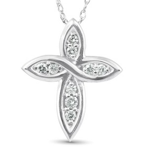 Pompeii3 1/10 Ct Diamond Cross 14k White Gold 5/8" Tall - 1 of 3