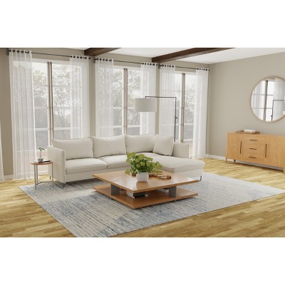 Ivory and Blue Hand-Knotted Wool and Viscose Abstract Rug