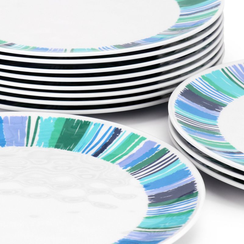 Gibson Home Tropical Sway Orleans 12 Piece 11 Inch Melamine Dinner Plate Set in Blue, 3 of 5