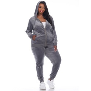 Women's Plus Size 2 Piece Velour Tracksuit Set - White Mark - 1 of 4