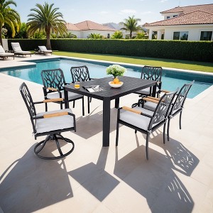 UNISOAR 7PC Outdoor Patio Dining Set with 4 Stationary Chairs and 2 Swivel Rockers - 1 of 4