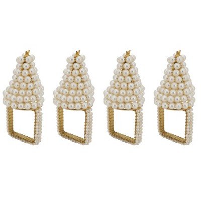 Ivory Pearl Christmas Tree Napkin Rings Set of 4
