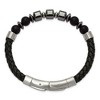 Chisel Stainless Steel Brushed Onyx and Hematite Beaded Black Leather Bracelet 8" - 3 of 3