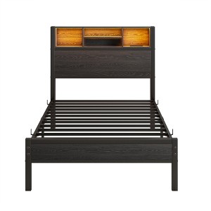 SEVOBAL Beds, Twin Size Metal Platform Bed with Storage Headboard and Charging Station for Modern Bedroom, Brown, 41.14"*13.98"*6.89" - 1 of 4