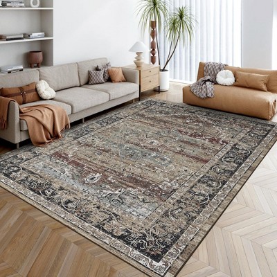 coucheta Washable Area Rug, Vintage Distressed Hallway Floor Carpet, Non-Slip Non-Shedding Soft Bedside Rug, Low Pile Foldable Print Rug