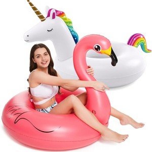 Jasonwell 2-Pack Inflatable Unicorn & Flamingo Pool Floats for Adults & Kids | Durable Swim Tubes with Fast Valves for Lake, Beach & Party Fun - 1 of 4
