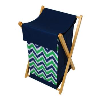 Bacati - MixNMatch Blue/Green Laundry Hamper with Wooden Frame