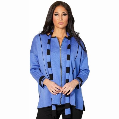 Women's Reversible Zip Pullover with Stripe Scarf - Angel Apparel