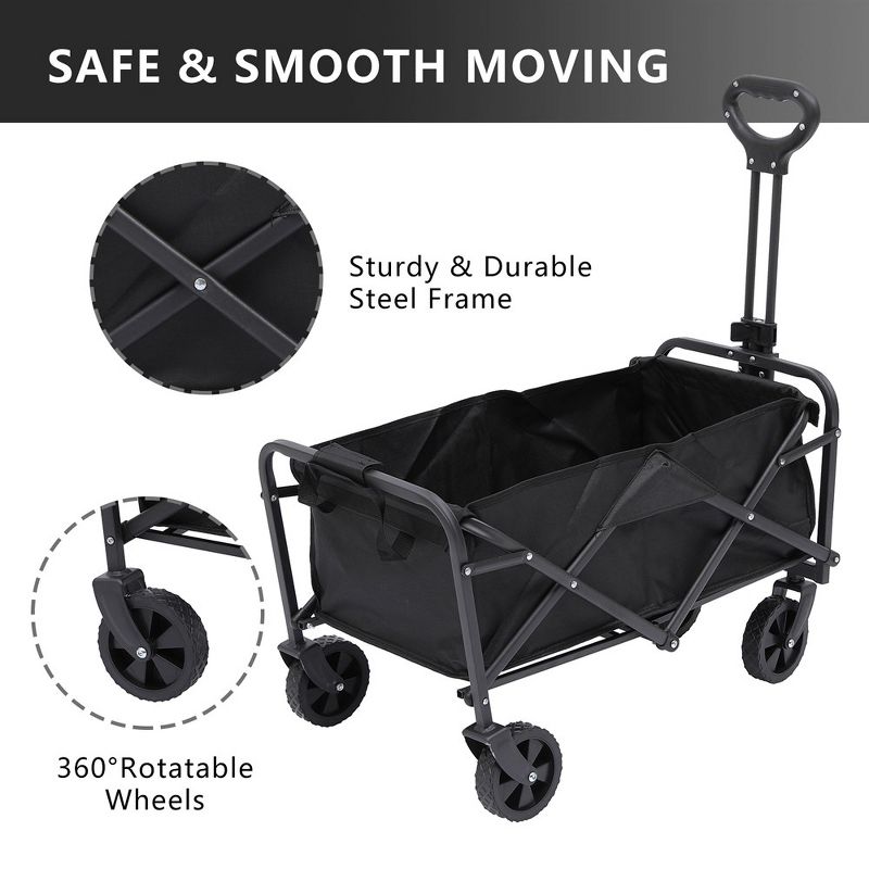 SUGIFT Folding Wagon Cart, Portable Large Capacity Wagon, Heavy Duty Outdoor Camping, Black, 2 of 8