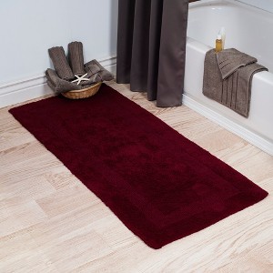 Cotton Bath Mat- Plush 100 Percent Cotton 24x60 Long Bathroom Runner- Reversible, Soft, Absorbent, Rug by Hastings Home (Burgundy) - 1 of 4