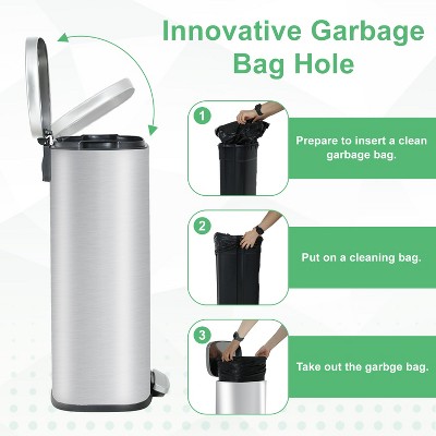 Brushed Stainless Steel 8 Gallon Step Trash Can with Soft-Close Lid
