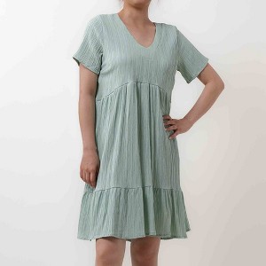 Women's V-Neck Mini Dress - Stretch Viscose Blend with Lining & Short Sleeves Cherie Code - 1 of 4