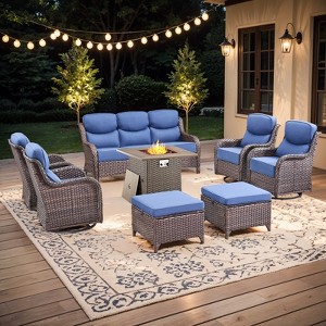 Buenhomino Patio Furniture Set with Fire Pit, Outdoor Wicker Furniture, 8 Pieces Deep Seat Rattan Conversation Sofa Sets with 6-inch Thicked Cushions - 1 of 4