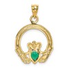 Black Bow Jewelry 14k Yellow Gold & Green CZ Claddagh Pendant, 20mm (3/4 inch) - 3 of 4