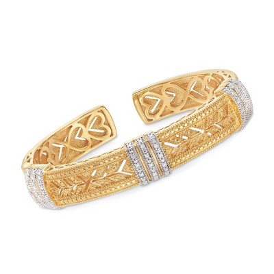 Ross-Simons 0.28 ct. t.w. Diamond Cuff Bracelet in Sterling Silver and 18kt Yellow Gold Over Sterling Size 7