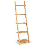 Costway 5-Tier Ladder Shelf Modern Bamboo Leaning Bookshelf Ladder Bookcase Open Display