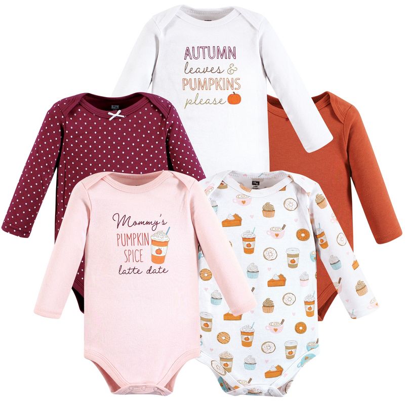 Hudson Baby Infant Girl Cotton Long-Sleeve Bodysuits, Pumpkin Spice Date, 1 of 9