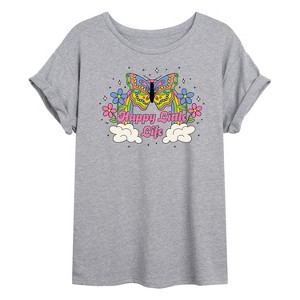 Women's - Instant Message - Happy Little Life Oversized Graphic T-Shirt - 1 of 4