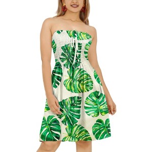 HAPPY BAY Women's Summer Smocked Mini Flowy Beach Tube Dress One Size Green, Leaves - 1 of 4